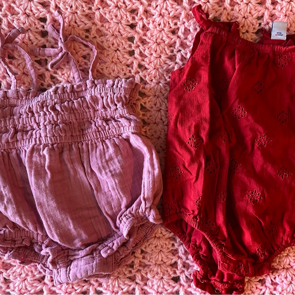 Baby Girl Romper Set - Red and Pink